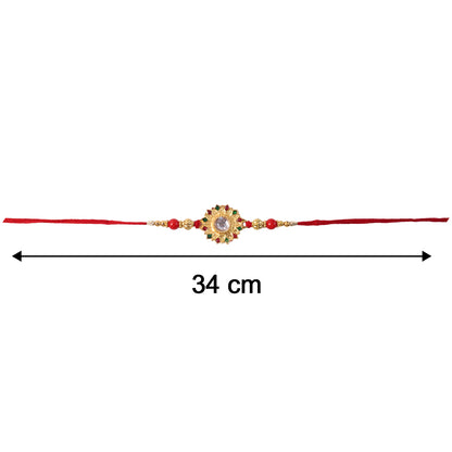 Veera Ki Rakhi with measurement scale showing size