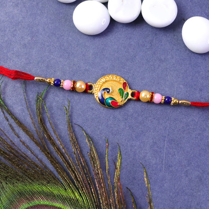Colorful bead rakhi on display