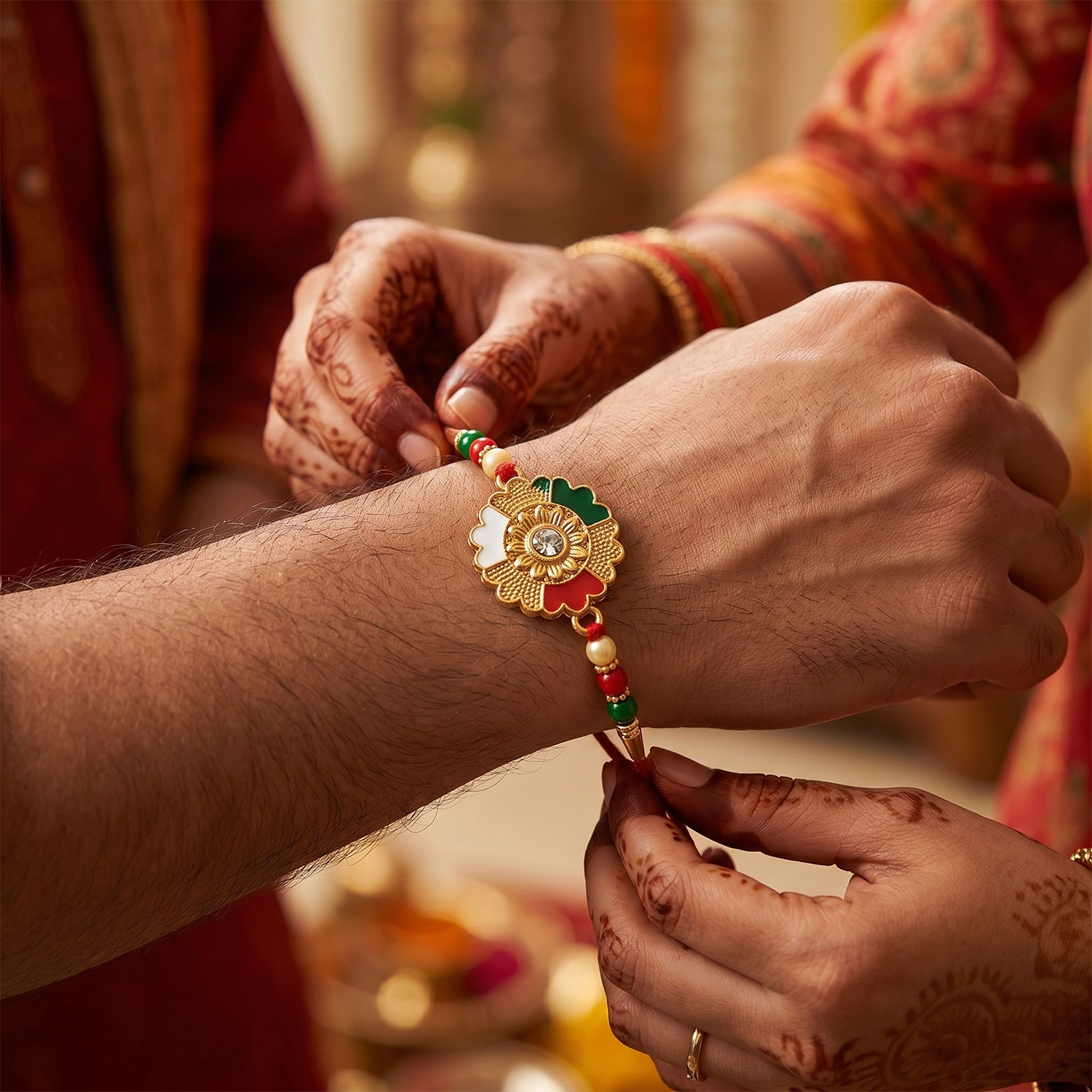 Close-up of decorative festive Rakhi thread