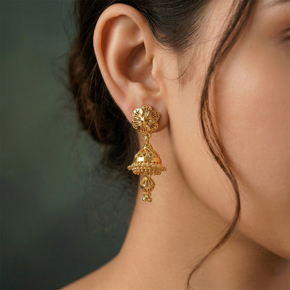 Premium Matte Gold Floral Drop Jhumkas – Lightweight Ethnic Jewelry