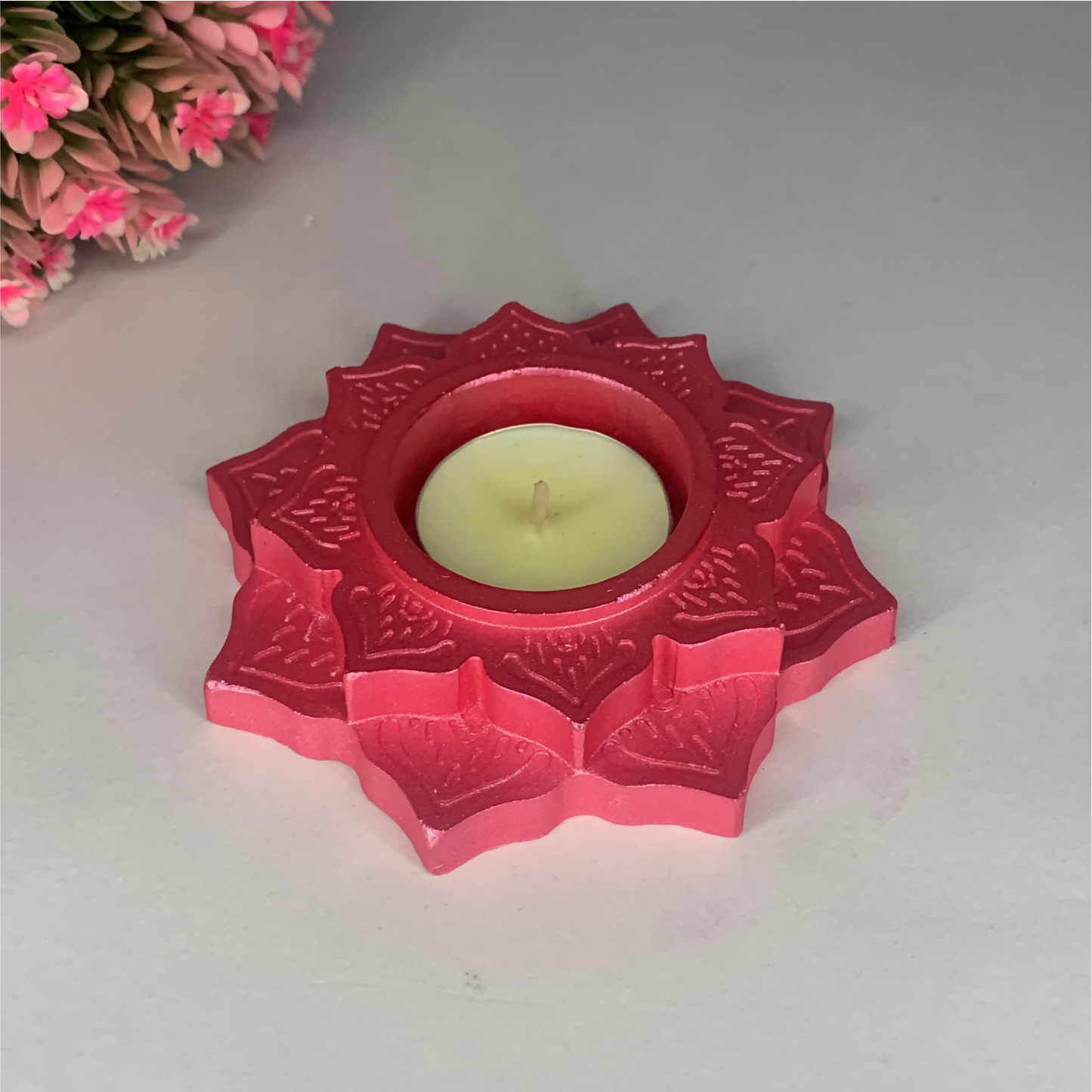 Handmade Lotus Diya – Metallic Pink Tealight Holder | Traditional Candle Holder for Diwali, Pooja, Meditation & Home Décor | Festival Gift Item