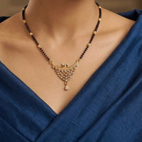 Traditional Gold Plated Jaali Work Mangalsutra with CZ Stone Pendant