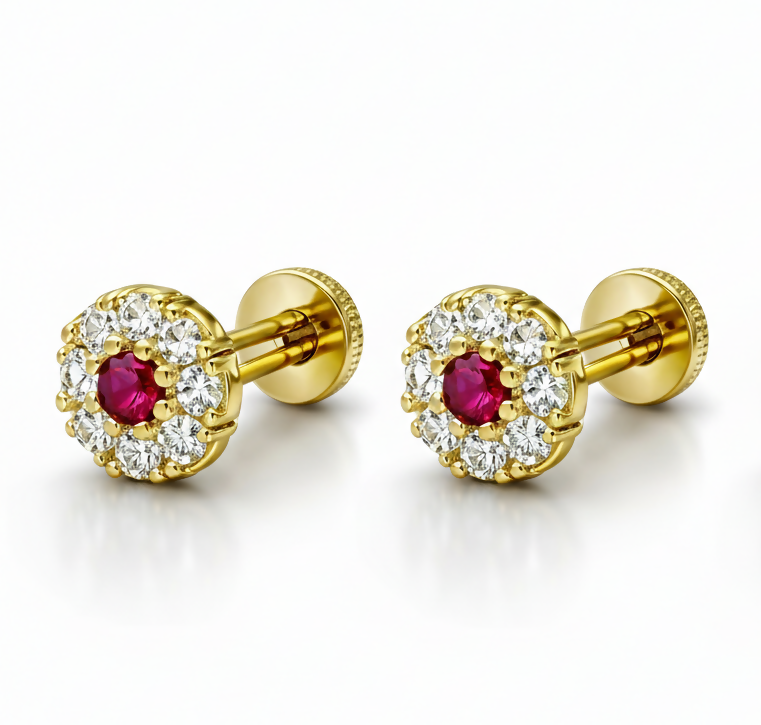 Gold Ruby & AD Halo Floral Nose Pin for women and girls Combo Pack of 2