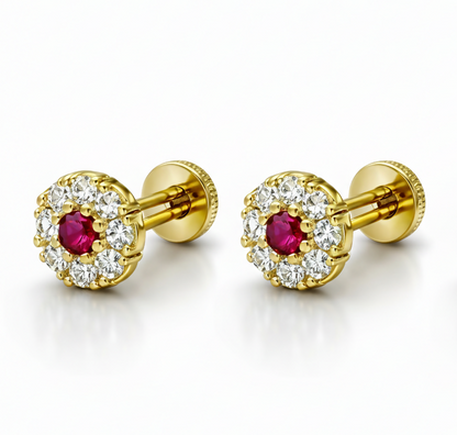 Gold Ruby & AD Halo Floral Nose Pin for women and girls Combo Pack of 2
