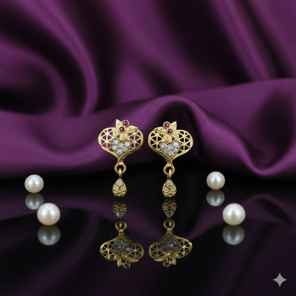 Heart Filigree Gold-Plated Stud Earrings with AD for women and girls