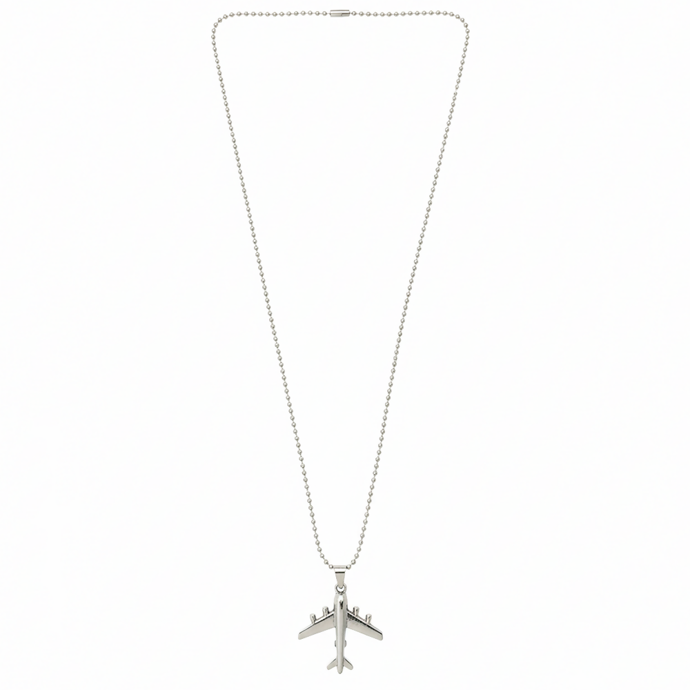 Stylish Aeroplane Shape Silver Tone Pendant Necklace for Men