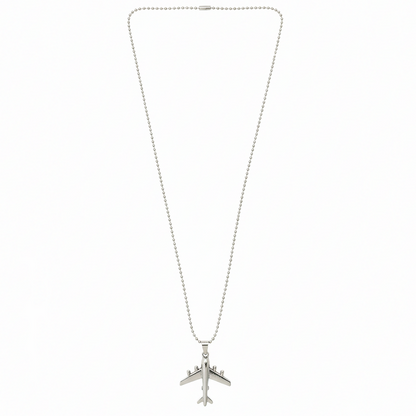 Stylish Aeroplane Shape Silver Tone Pendant Necklace for Men