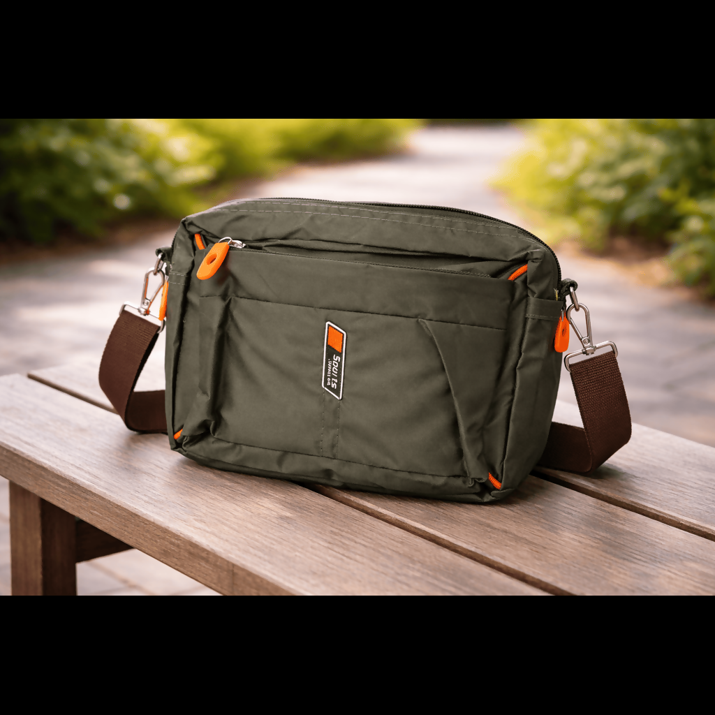 Front quick-access zipper pocket of anti-theft small travel shoulder bag for essentials