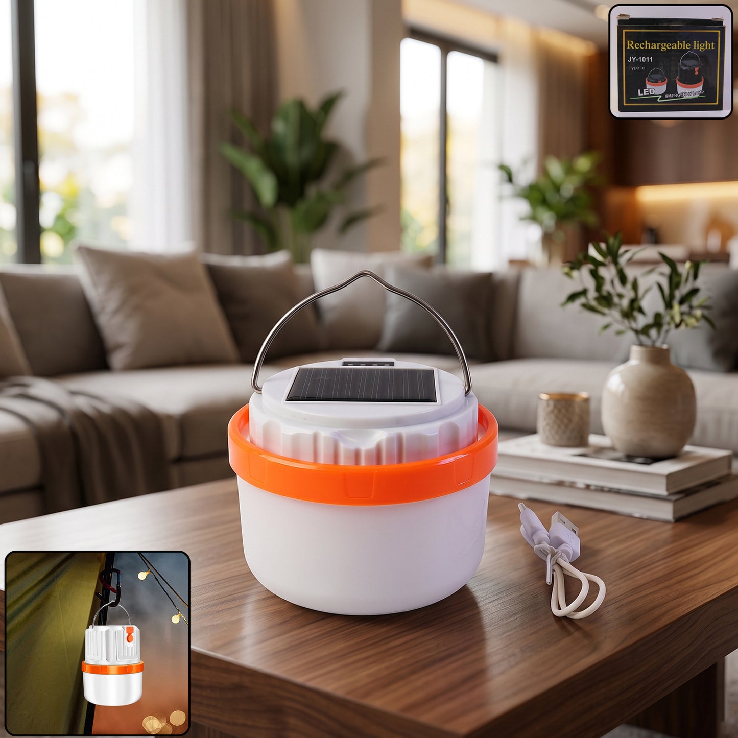 Solar Rechargeable LED Emergency Light Portable Camping Lantern Lamp (1 Pc) product image