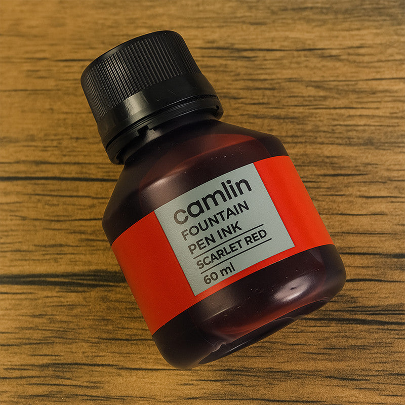 Camlin Scarlet Red Fountain Pen Ink – Smooth Flow Writing Ink for Office & School Use – 60 ml Bottle