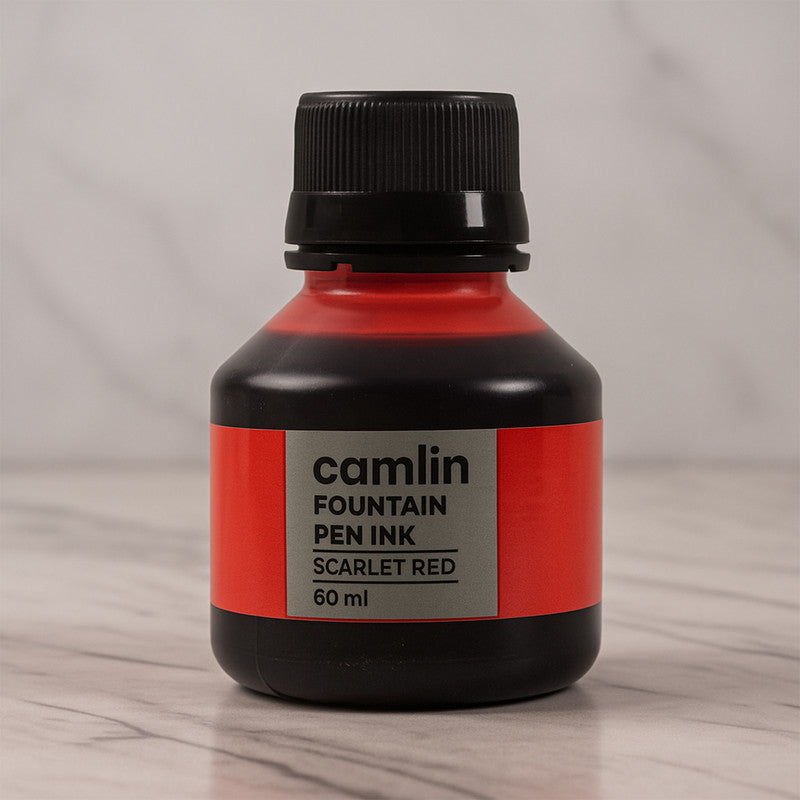 Camlin Scarlet Red Fountain Pen Ink – Smooth Flow Writing Ink for Office & School Use – 60 ml Bottle