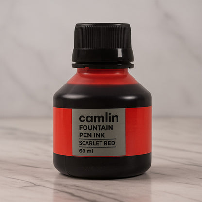 Camlin Scarlet Red Fountain Pen Ink – Smooth Flow Writing Ink for Office & School Use – 60 ml Bottle