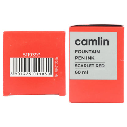 Camlin Scarlet Red Fountain Pen Ink – Smooth Flow Writing Ink for Office & School Use – 60 ml Bottle