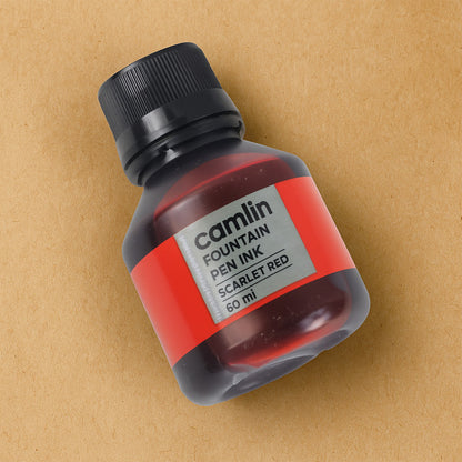 Camlin Scarlet Red Fountain Pen Ink – Smooth Flow Writing Ink for Office & School Use – 60 ml Bottle