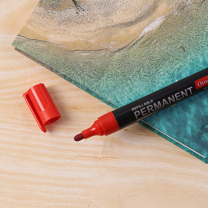 Refillable Permanent Marker Pens Red Ink (10 Pcs) – Bullet Tip, Multi-Surface