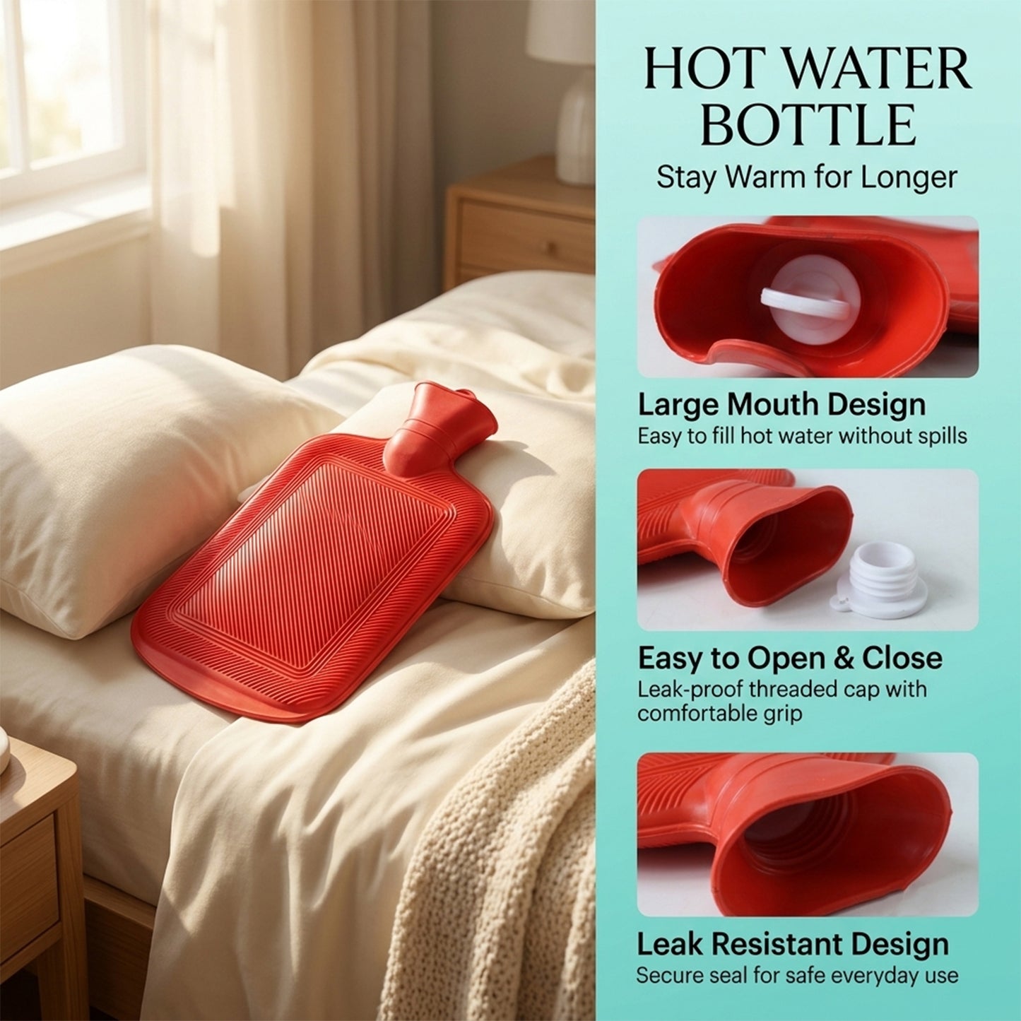 Big Size Hot Water Bag Rubber Bottle with Screw Cap for Warmth (1 Pc)