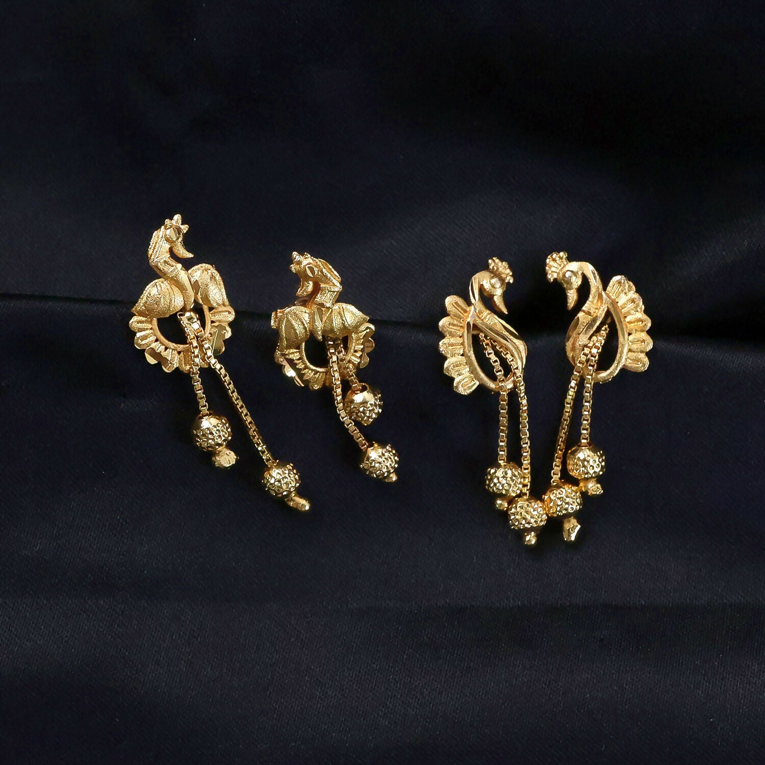 Classic Peacock Gold-Plated Dangling Earrings for Festive Wear (2 Pair)