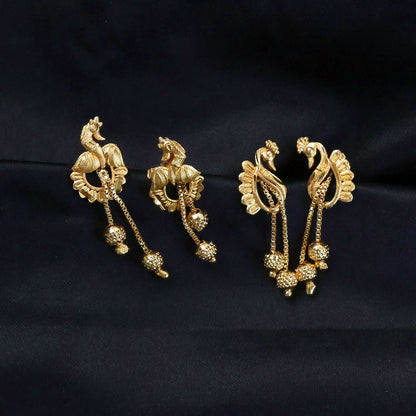 Classic Peacock Gold-Plated Dangling Earrings for Festive Wear (2 Pair)
