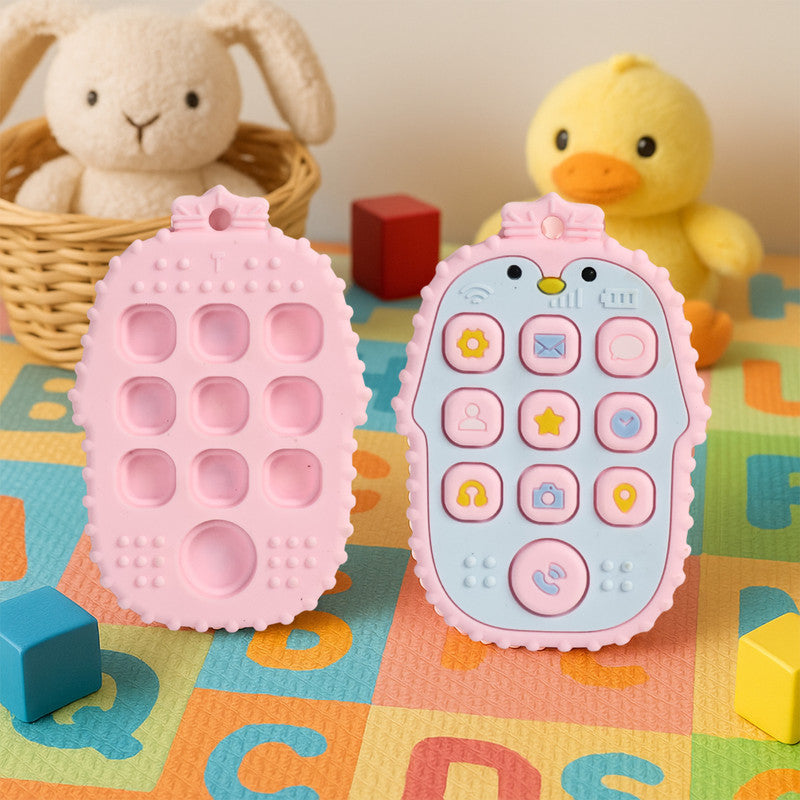 Baby Remote Shape Teether Toy Soft Silicone Learning Toy with Buttons for Sensory Play