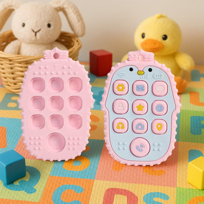 Baby Remote Shape Teether Toy Soft Silicone Learning Toy with Buttons for Sensory Play