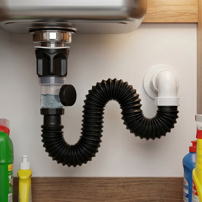 Set of flexible sink drain pipe with bottle trap and pop-up waste for home use