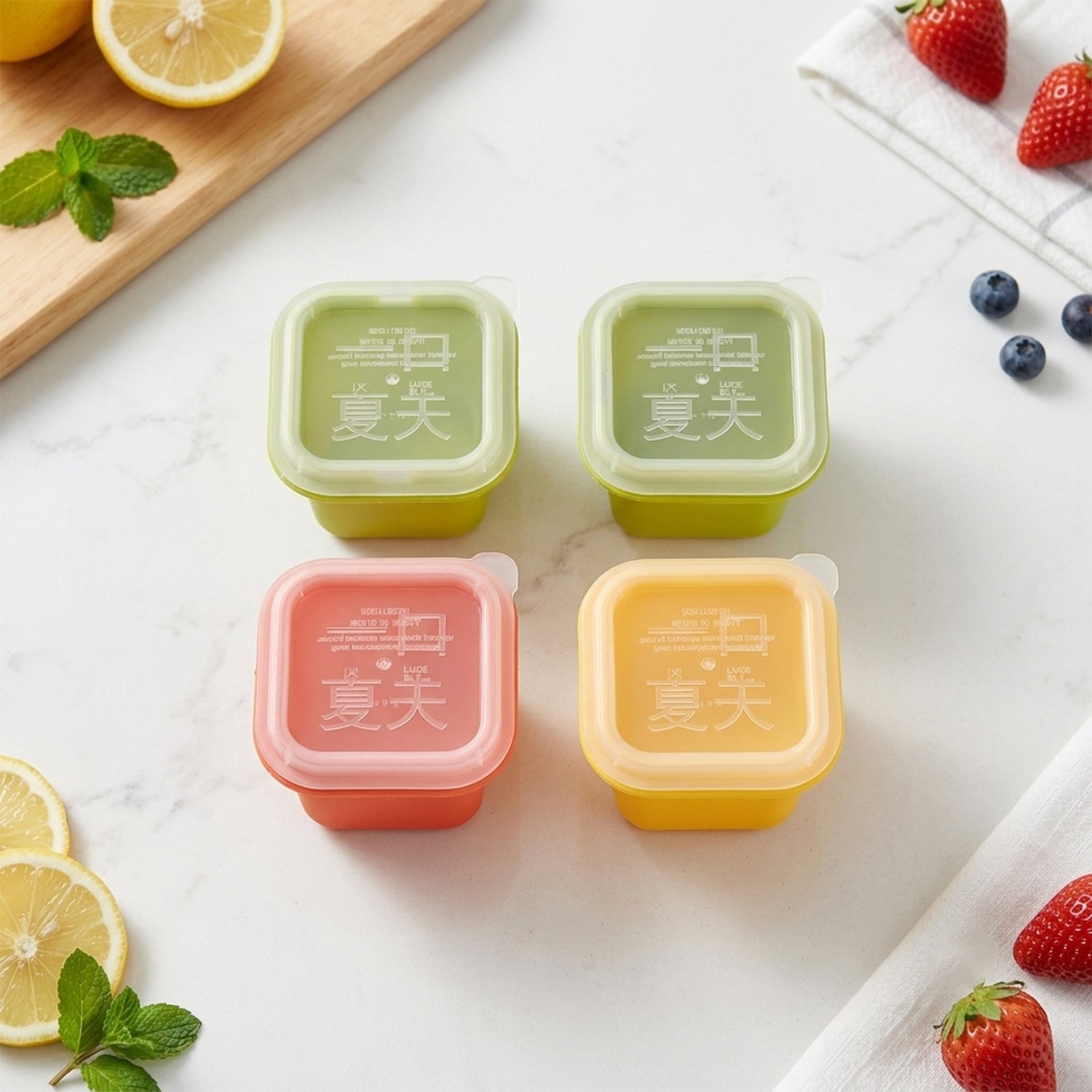 Square Ice Cube Mould Set with Lids Multicolor for Drinks and Cocktails (4 Pc)