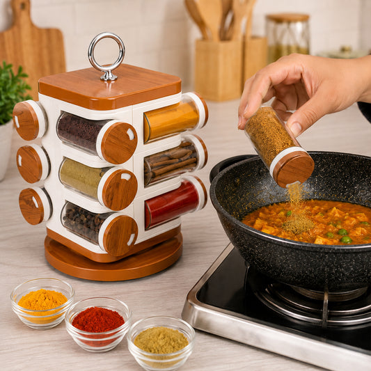 Revolving Spice Rack – 12-Jar Masala Box for Kitchen