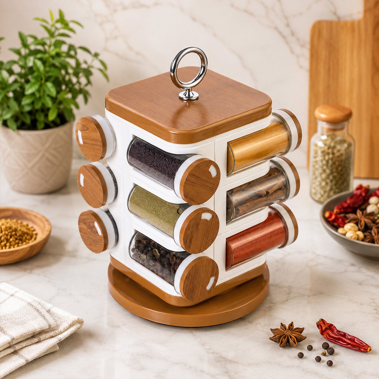 Revolving Spice Rack – 12-Jar Masala Box for Kitchen