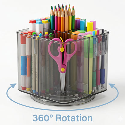 360 degree revolving pen holder showing compartments