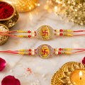 Traditional Swastik Rakhi Set Gold & Rose Gold Designer