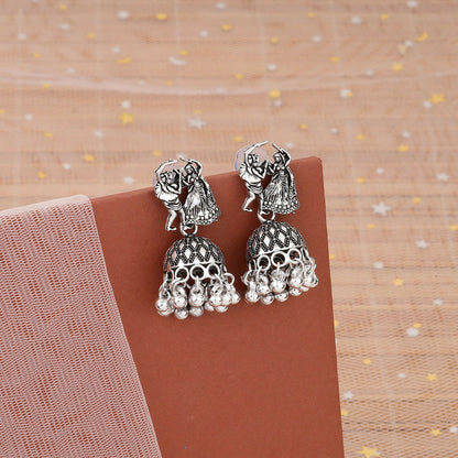 Oxidised Silver Folk Dance Jhumka Earrings
