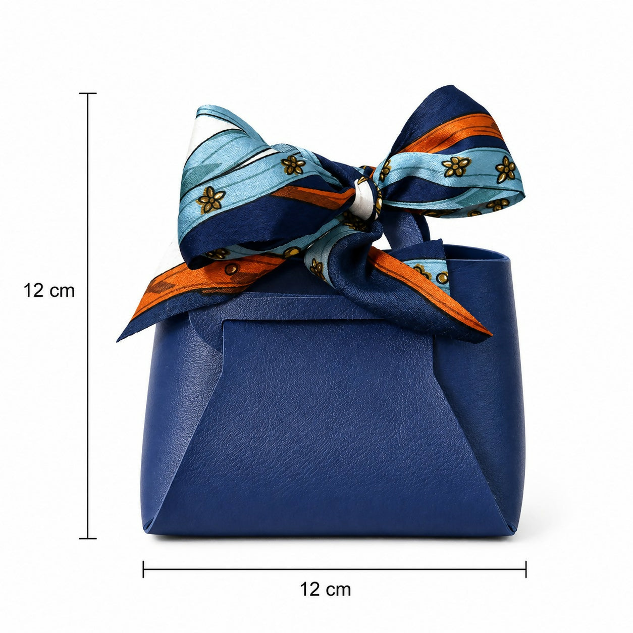 Close-up of blue mini handbag organizer's textured finish and bow