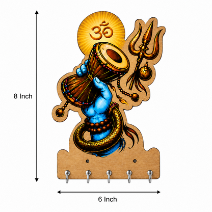 Mahadev wooden key holder mounted on a wall with keys