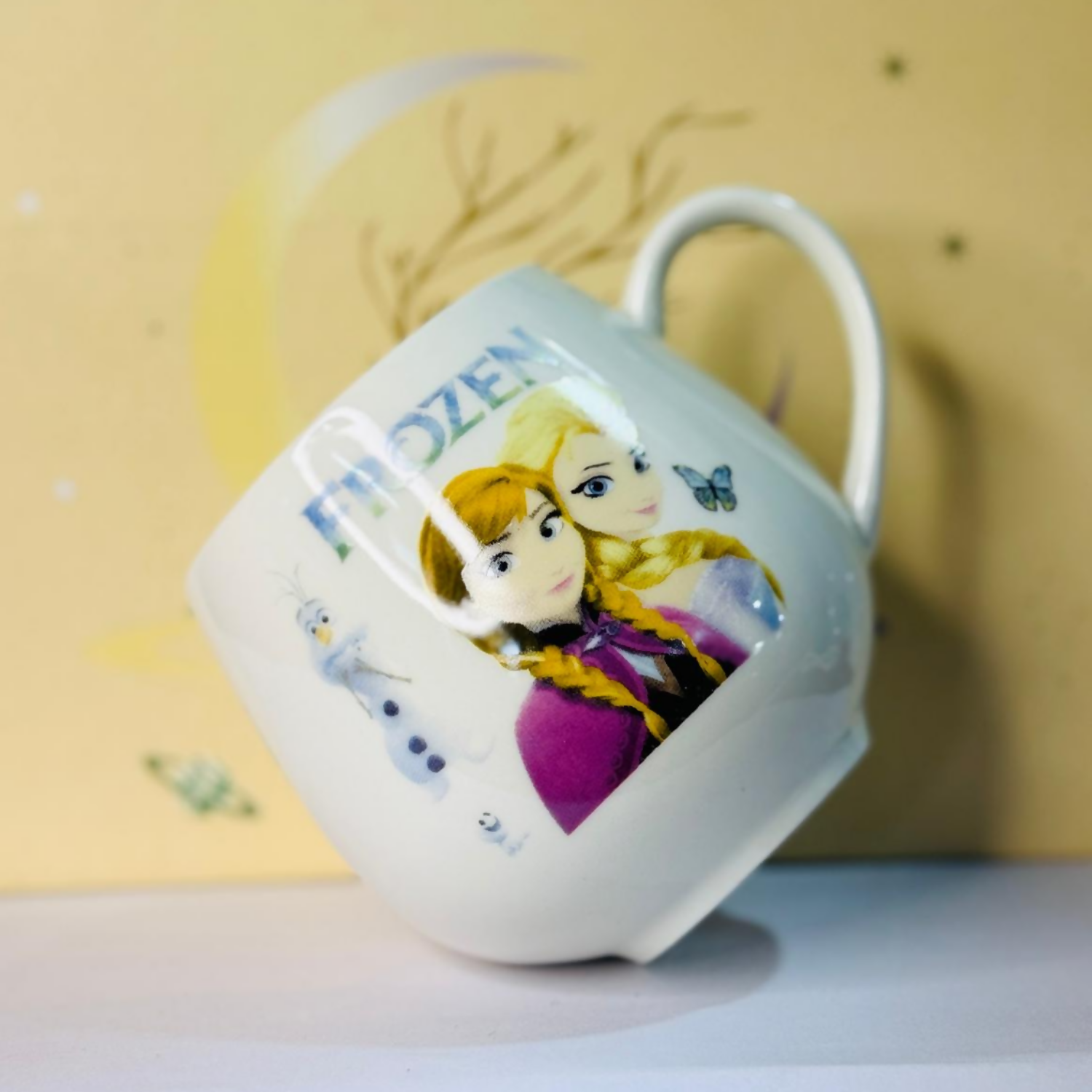 White Ceramic Cartoon Sisters Mug – Cute Character Print Coffee & Tea Cup – 350 ml Round Shape Glossy Finish – Gift for Kids & Friends