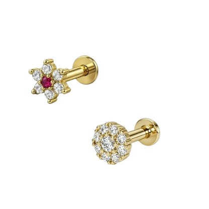 Flat-back labret post of the gold plated flower cluster nosepin stud for secure wear