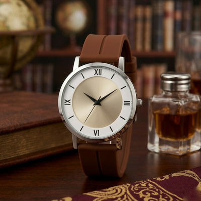 Minimalist Analog Wrist Watch with Roman Numeral Dial & Premium Strap for Men