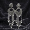 Silver Plated Oxidized Imitation Circular Mesh Chandbali Pearl Drop Earrings