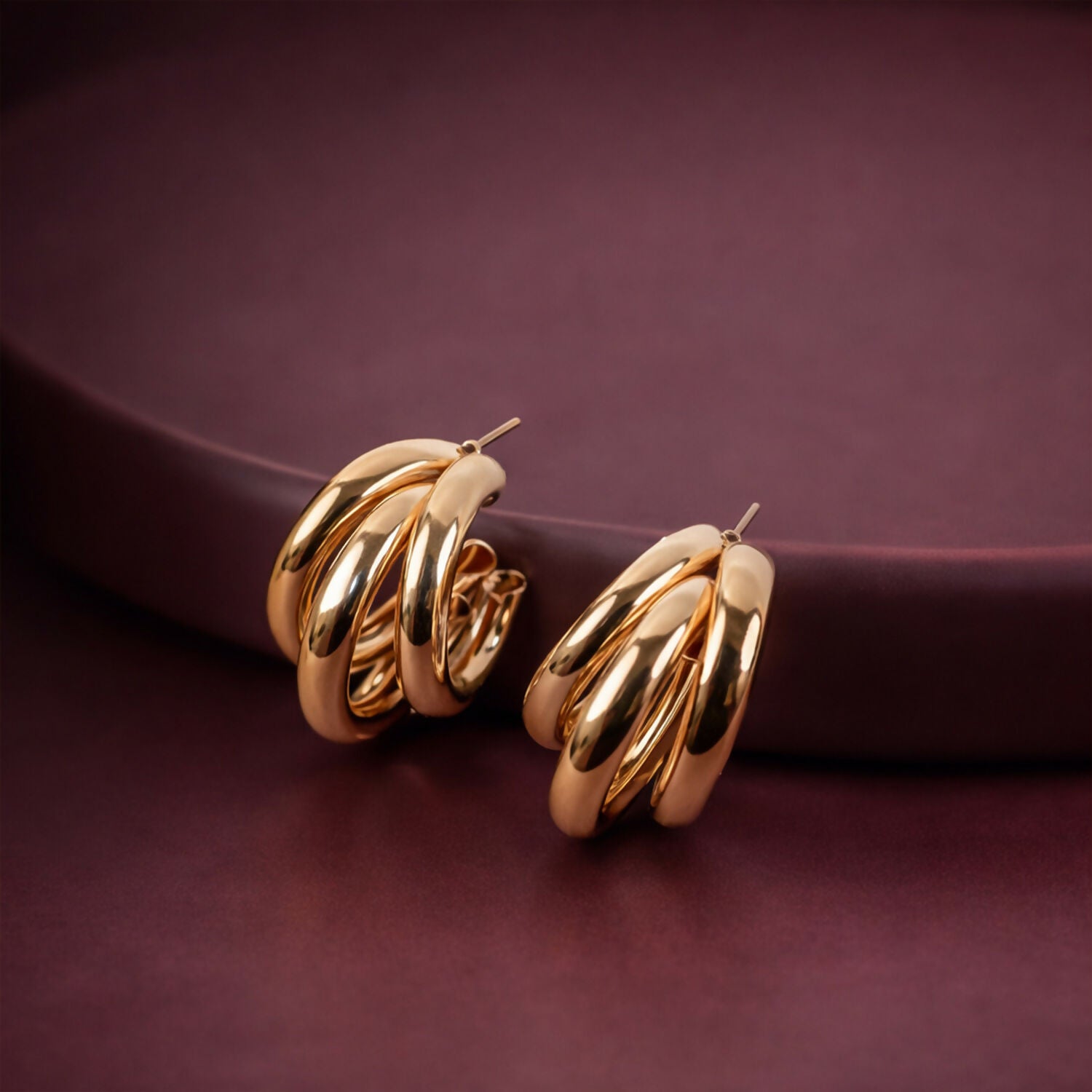 Gold Plated Multi Layer Hoop Earrings for Women & Girls – Stylish Chunky Hoop Fashion Earrings