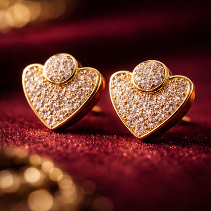 Gold Finish Heart Shape Stud Earrings with Stone Work for Women & Girl - Stylish Daily Party Wear Jewellery