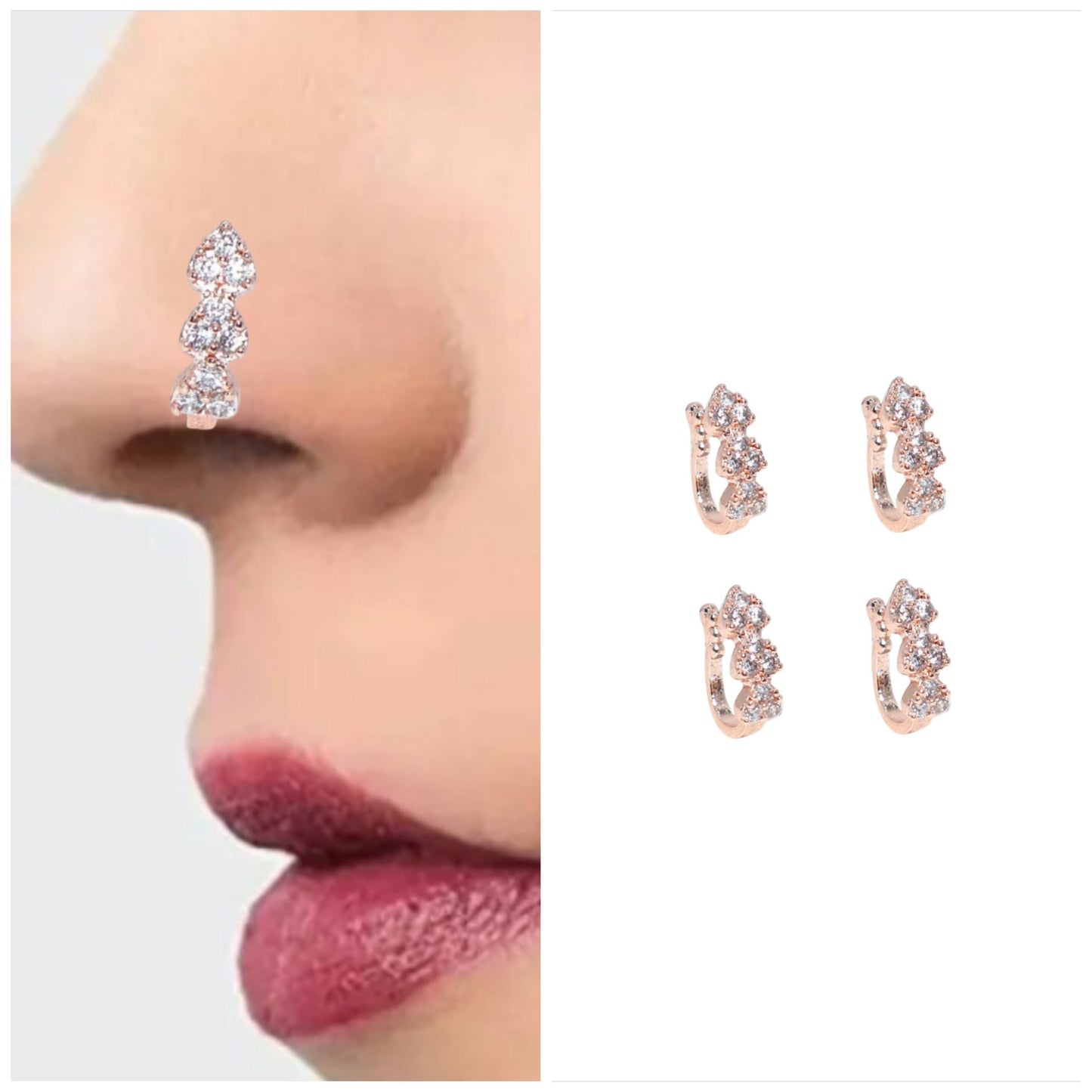 Non-Piercing AD Pave Nose Cuff | Multi-Color Stone Set Combo Pack of 4