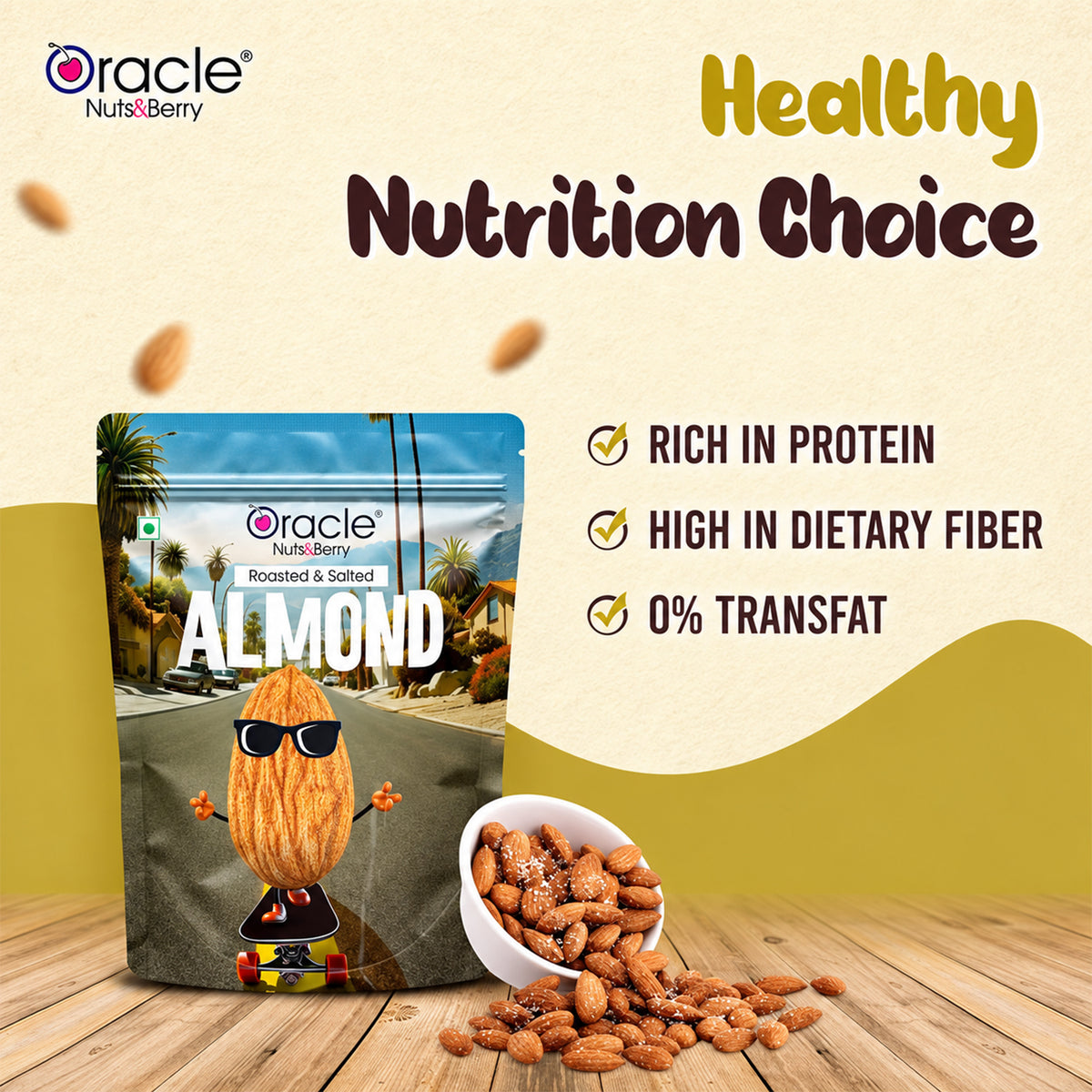 Roasted Salted Almonds Premium Crunchy Whole Badam Wholesome Everyday Snack (200g)