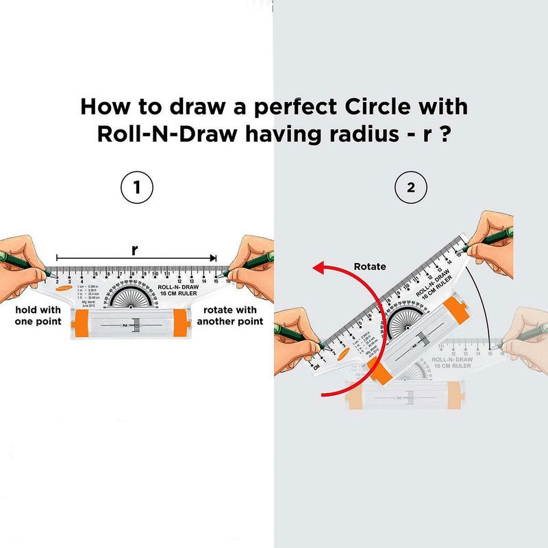 Roll-N-Draw 16 cm Precision Ruler with Rolling Mechanism for Perfect Circles & Smooth Lines
