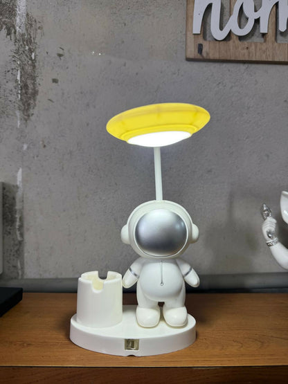 Yellow Astronaut LED Desk Lamp with Pen Holder for Study Table, Kids Room & Bedside