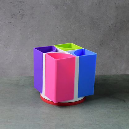 Khyati Revolving Rainbow Pen Stand – Multi-Color Rotating Desk Organizer with 4 Compartments