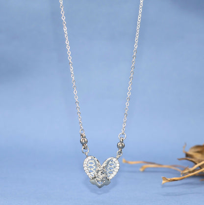 Silver Tone AD Filigree Heart Pendant Necklace for Women