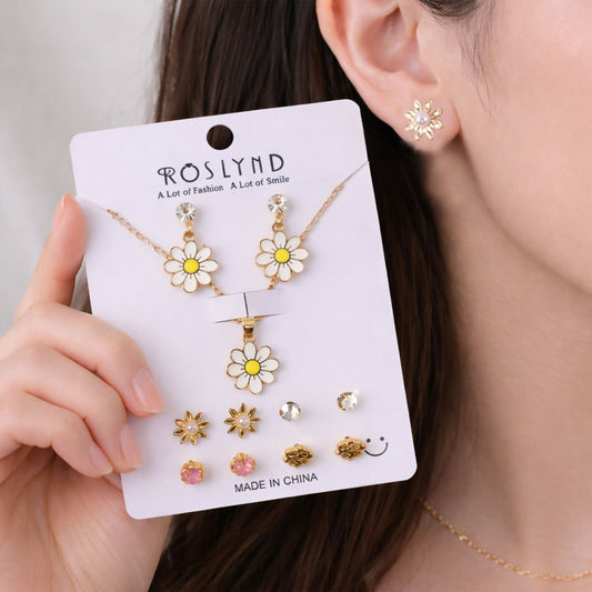 Premium Gold Plated Leaf Pearl Drop Earrings for Women & Girls (Pack Of 6)