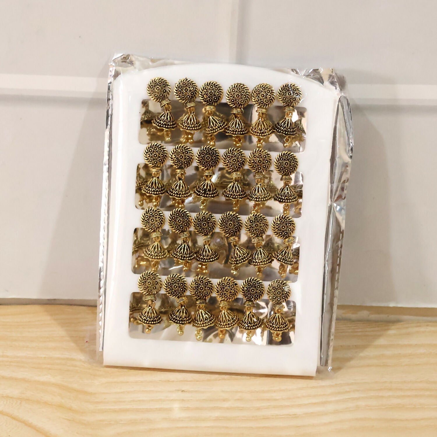 Detailed carved oxidised square jhumka earrings - pair 7