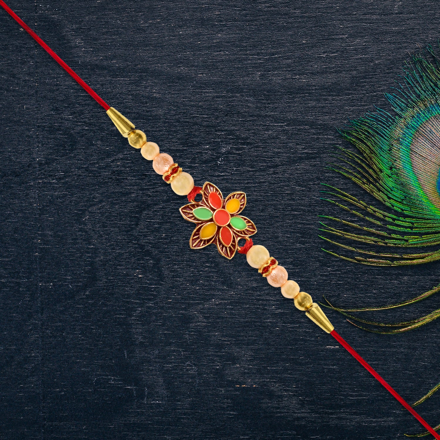 Colorful Floral Bead Rakhi
