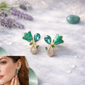 Green Floral Stud Earrings – Gold Plated Crystal Design