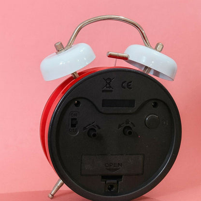 Red Twin Bell Alarm Clock with Colorful Numbers & Loud Ring for Heavy Sleepers